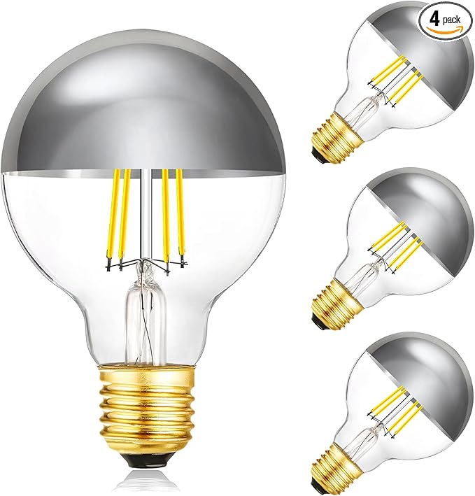 XININSUN Dimmable Half Chrome Light Bulb,6W (60W Eqv.), Anti Glare LED Light Bulbs,G25 Globe Light Bulbs,E26 G80 Silver Dipped Bulb for Bathroom, Vanity, Mirror,4000K Daylight,4Pcs