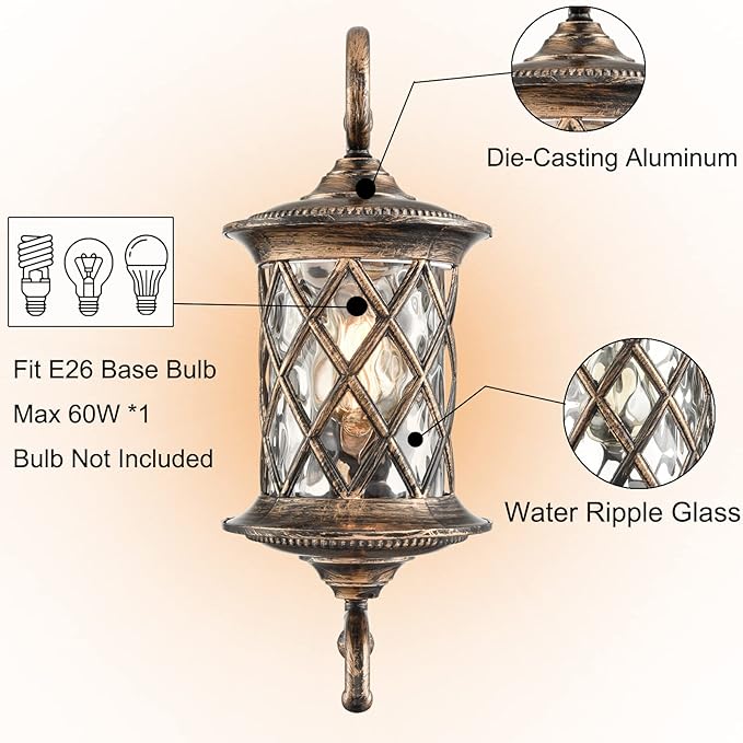 Retro Outside Wall Lights Water Glass Exterior Wall Light Outdoor Wall Mount Light Fixtures
