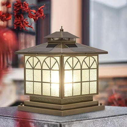 Copper Solar Outdoor Post Lights, Vintage Patio Lawn Column Lamp, Deck Lights, Lantern Fence Lamp Fixture, Luxury Landscape Lighting (Solar, 12x12in, Copper, Brown)