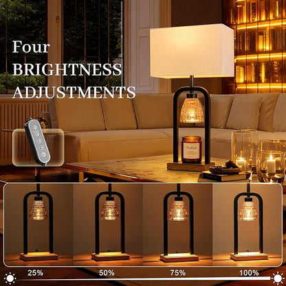 PoKat Table Lamps with Candle Warmer & Timer for Bedroom, Farmhouse Bedside Lamps Set of 2 for Night Stands, 21.5'' Bedroom Lamps Decor for Living Room, Dinning, Hallway, Bulbs Included, Black