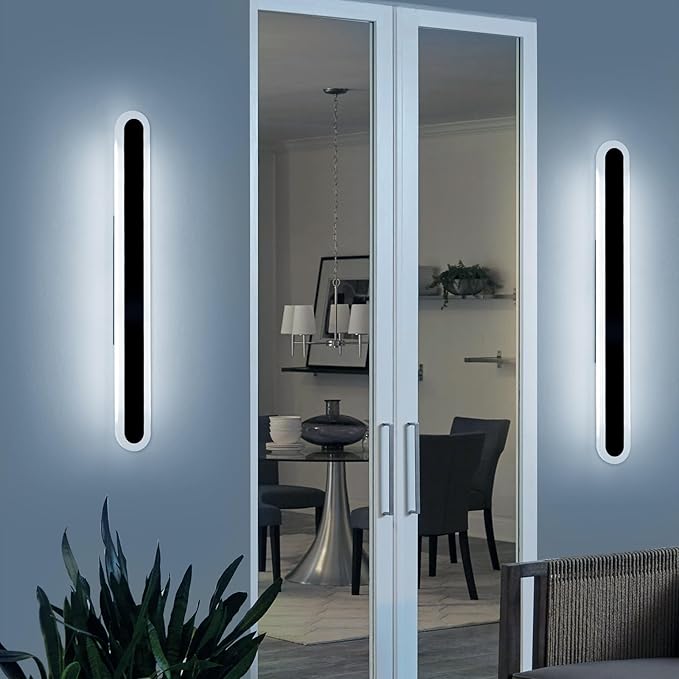 2 Pack Black Modern LED Wall Sconce, 39.3inch Long Oval Outdoor Wall Light, Dimmable 3000K-6000K, IP65 Waterproof, Linear Outside Exterior Lighting for Garage, Patio with Remote Control