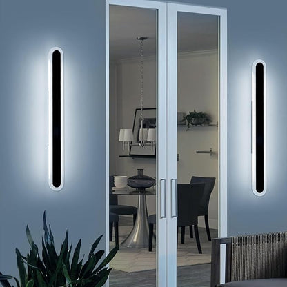 2 Pack Black Modern LED Wall Sconce, 39.3inch Long Oval Outdoor Wall Light, Dimmable 3000K-6000K, IP65 Waterproof, Linear Outside Exterior Lighting for Garage, Patio with Remote Control