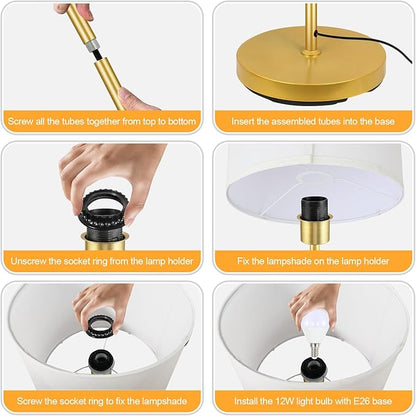 Gold Floor Lamp, Standing Lamp, 58" Tall Lamps for Living Room, Simple Pole Lamp with White Shade, On/Off Foot Pedal, Bright Corner Lamp for Kids Room Bedroom Office Decor(E26 Base, NO Bulb)