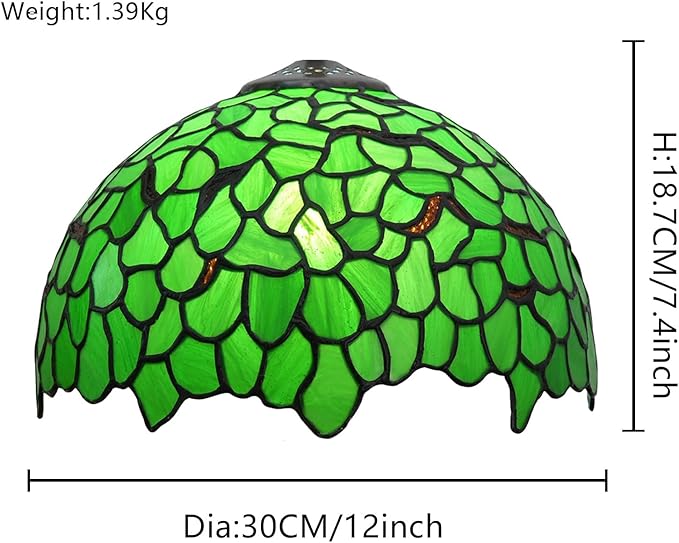 Tiffany Style Lamp Shade, 12 Inch Green Leaves Stained Glass Lamp Shade Replacement Creativity Lamp Cover Accessories Fit for Table Lamp Pendant Light Ceiling Light