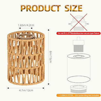 Rattan Lamp Shade Small Boho Shades Replacement 1-5/8 inch Fitter Cylinder Woven Lampshade for Floor Lamps Pendant Light Chandelier Wall Sconces Shade Ceiling Fan Light Covers 3 Pack