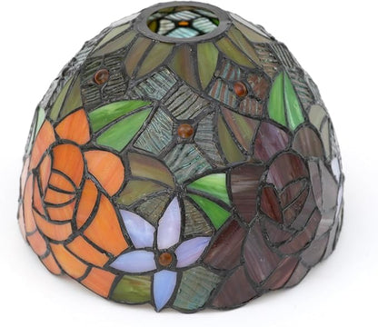 Tiffany Replacement Lamp Shade, 8 Inch Gorgeous Roses Stained Glass Lamp Shade Handmade Vintage Lampshades Accessories Fit for Table Lamp Pendant Light Wall lamp