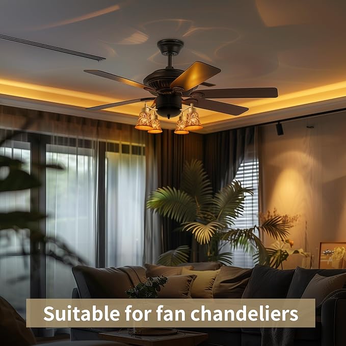 Pendant Light Shades, 4 Pack Ceiling Fan Light Shade Replacements with 1-5/8" Fitter, ALUCSET 4.72" Height 4-3/4" Diameter, Metal Bell Shaped Cover for Chandelier Wall Sconces,Yellow Brass&Gold Plated