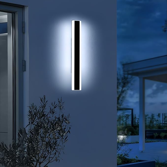 23.6inch Modern Outdoor Wall Light, Black Linear Long LED Wall Sconce, 6000K Cold White, 24W, IP65 Waterproof, Exterior Wall Light Fixture Garage Lighting for Porch, Patio, Yard, House, Garden