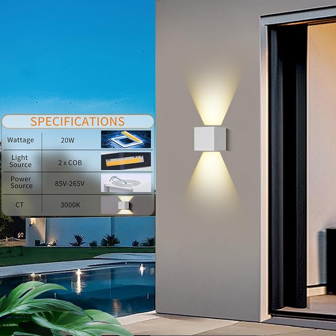Outdoor Wall Lights Fixture 20W,3000K Exterior Modern Front Porch Sconces Hardwired Wall Mount Up Down Lighting for Patio Fence Hallway Entrance