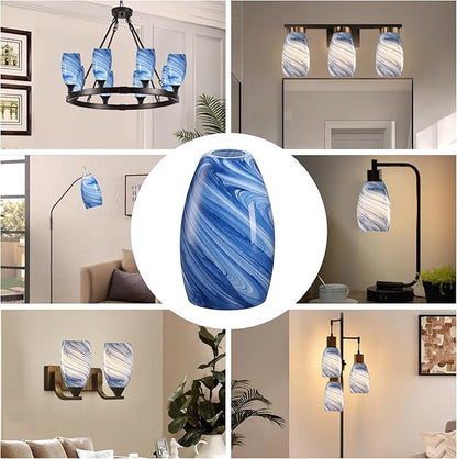Glass Pendant Lamp Shade 4.72" Dark Blue Marble Art Glass Chandeliers Shade Mini Oval Light Shade Replacement Lamp Shade Only Light Fixtures for Kitchen Island 1-Pack