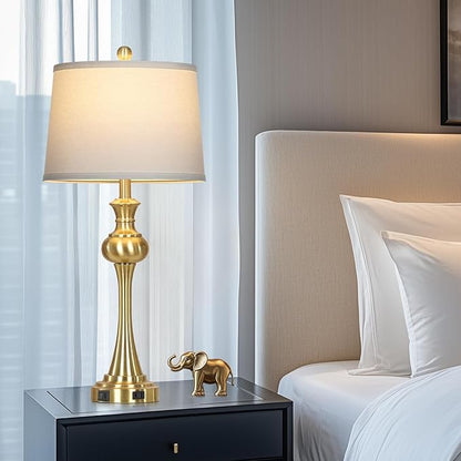 28.75" Gold Table Lamps for Living Room,Touch Lamps for Bedrooms Set of 2 - Nightstand Table Lamp with USB C+A, 3 Way Dimmable Bedside Lamps End Tables, Antique Brass