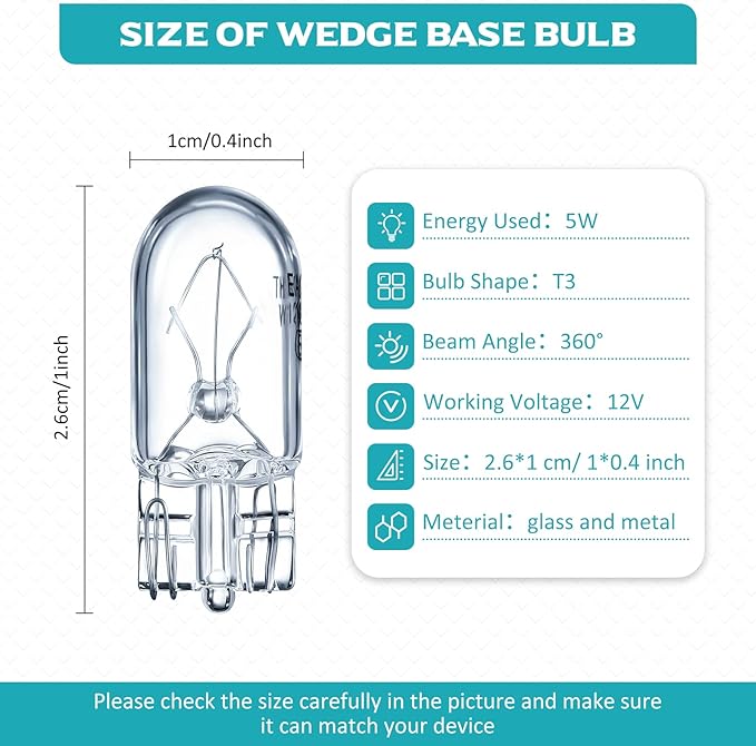 Honoson 1/4 Wedge Base 12V 5W Bulb Clear Krypton Light Bulb for Landscape, RV and Cabinet Lighting (100 Pieces)