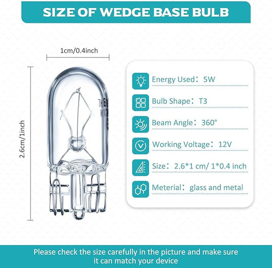 Honoson 1/4 Wedge Base 12V 5W Bulb Clear Krypton Light Bulb for Landscape, RV and Cabinet Lighting (100 Pieces)