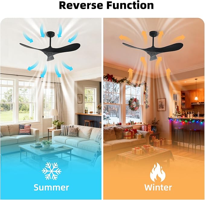 Outdoor Ceiling Fan Without Light, 42Inch Smart Ceiling Fan with Remote & Voice Control for Alexa/Google, 3-Blade Wood Fan, Quiet DC Motor, 6 Speeds for Patio, Porch, Farmhouse, Black
