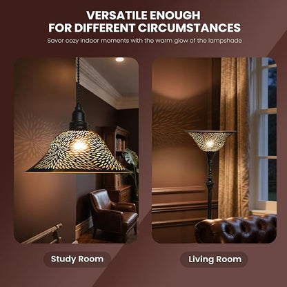 Ceiling Fan Light Covers, Pendant Light Shade Replacement with 1.65" Fitter, ALUCSET 5.5" Height and 12.2" Diameter, Metal Bell Cover for Chandelier Wall Sconces Etched Chrysanthemum Black and Gold