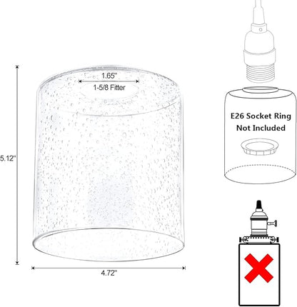 1 Pack Seeded Clear Glass Lamp Shade Replacement Glass Shade for Pendant light, Floor lamp, Desk lamp,Wall Sconces and Bathroom Vanity lights.1-5/8-Inch Fitter Opening