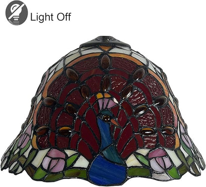 Tiffany Lamp Shade Replacement 12X7 Inch Peacock Style Handmade Red Blue Stained Glass Lampshades Only with Cap, Vintage Decorative Light Cover for Table lamp Ceiling Pendant Light,Red