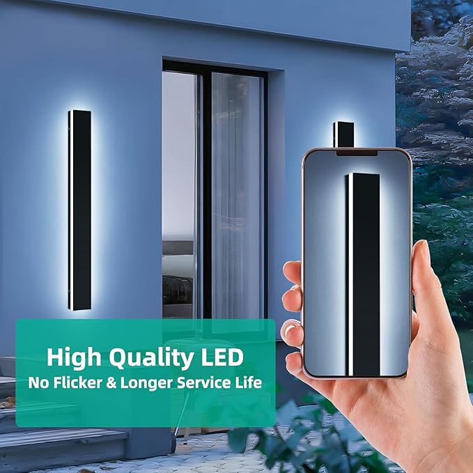Upgrade Widened 2 Pack Outdoor Modern LED Wall Light, 47.2inch Long Black Wall Sconces, 3 Color 3000K/4500K/6000K, IP65 Waterproof, 42W, Exterior Lighting Fixture for House, Fence, Yard, Patio