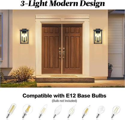Modern Outdoor Wall Lights,Large Exterior Wall Sconce,Black Porch Light Fixture,Outdoor House Lights Wall Mount,Waterproof Outside Light For Garage Front Door With Thick Clear Glass E12 1 Pack