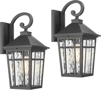 Darkaway 2pcs Large Outdoor Wall Lights for House, 18inch Exterior Lighting Fixtures Wall Mount Outdoor Porch Lights Black Outside Sconce Lights with Water Ripple Glass for Patio Garage Hallway