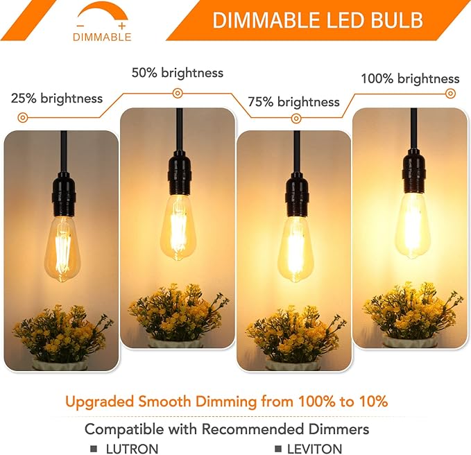 MAXvolador 12-Pack Dimmable Vintage LED Edison Bulb 60W Equivalent, 6W 850Lumens Amber Warm 2200K ST58 Antique Filament Light Bulbs, E26 Base