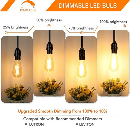 MAXvolador 12-Pack Dimmable Vintage LED Edison Bulb 60W Equivalent, 6W 850Lumens Amber Warm 2200K ST58 Antique Filament Light Bulbs, E26 Base