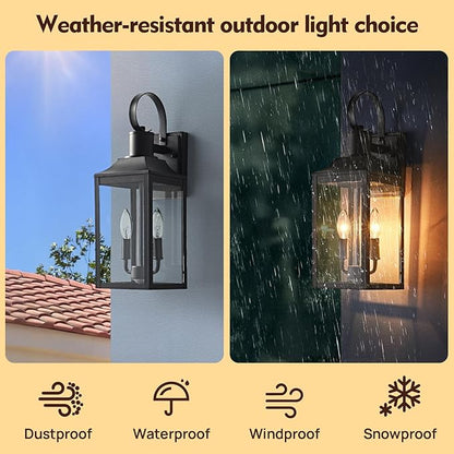 18.9" Black Outdoor Wall Sconce, 2-Light Industrial Porch Light with Clear Glass, Weather-Resistant Farmhouse Lighting Fixture for Porch, Patio,Garage Modern Wall Mount Exterior Lamp (1 Pack)