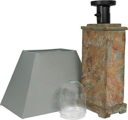 Sunnydaze 24" Outdoor Table Lamp - Weather-Resistant Natural Slate Light for Indoor or Outdoor Use - Gray Cotton Lampshade - Stone