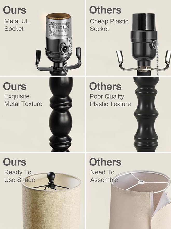 Buffet Lamps, Table Lamps Set of 2-30" H Tall with Sturdy Metal Bases & Textured Linen Shades - UL Certified, Ideal for Creating a Cozy Vibe in Living Rooms, Dining Rooms & Entryways (Matte Black)
