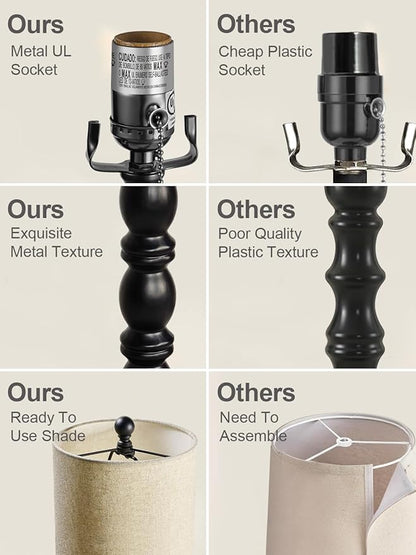 Buffet Lamps, Table Lamps Set of 2-30" H Tall with Sturdy Metal Bases & Textured Linen Shades - UL Certified, Ideal for Creating a Cozy Vibe in Living Rooms, Dining Rooms & Entryways (Matte Black)