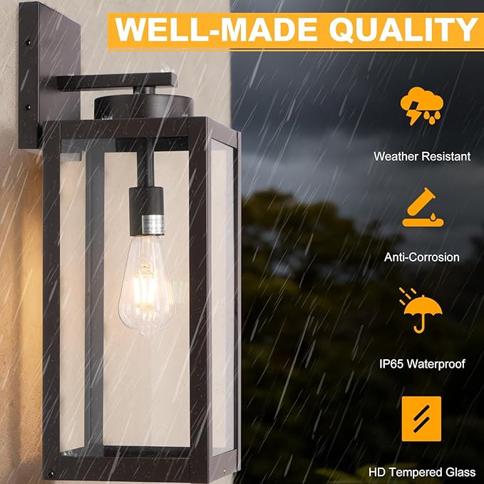 20" Large Outdoor Wall Lights with Closed Bottom - Oil Rubbed Bronze Outdoor Light Fixture Porch Lantern Wall Mounted, Waterproof Modern Exterior Wall Sconce Coach Lamps for House, E26, 2 Packs