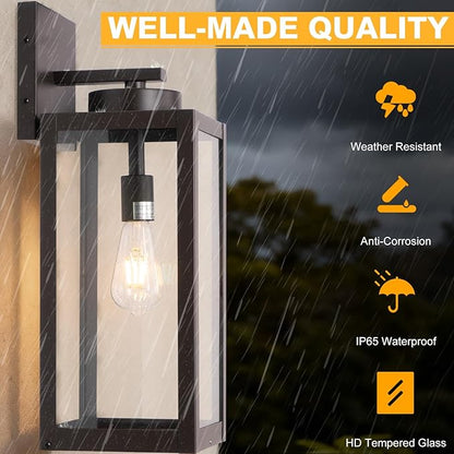 20" Large Outdoor Wall Lights with Closed Bottom - Oil Rubbed Bronze Outdoor Light Fixture Porch Lantern Wall Mounted, Waterproof Modern Exterior Wall Sconce Coach Lamps for House, E26, 2 Packs