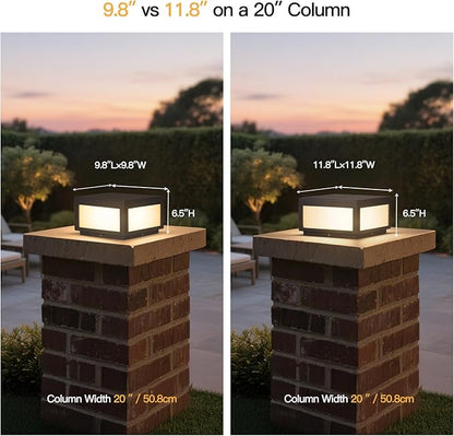 Outdoor Post Lights Hard Wired, AC100-240V 11.8" Column Light, Modern Pillar Lights Outdoor Waterproof, 3000K Square Post Lamp LED Lighting, Large Gate Fence Posts Light for Garden Patio Outside