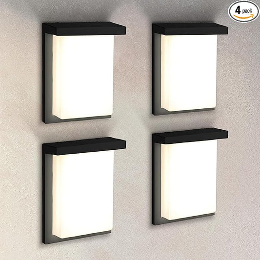 ASD LED 8" Outdoor Wall Light, Front Door House Sconce | 3CCT, Dimmable, Waterproof, ETL Listed | 12W 900LM 3000-5000K 120V | Exterior Patio Lighting Fixture, Flush Mount Porch Lamp | Black, 4 Pack