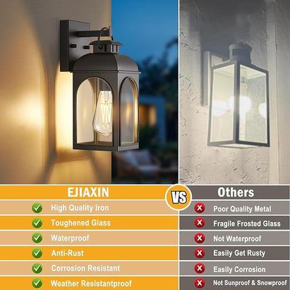 Outdoor Wall Lights, 2 Pack Outside Porch Lights Modern Wall Mount Exterior Lighting Fixtures Black Sconces Lanterns Waterproof Anti Rust for Farmhouse House Garage Doorway Front Door