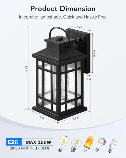 Outdoor Wall Lights Wall Mount, Dusk to Dawn Outdoor Lighting with Tempered Sleed Glass, Anti-Rust Black Outdoor Light Fixture, Modern Outside Porch Lights for House, Patio Exterior Wall Sconce