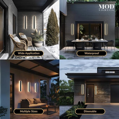 𝗠𝗢𝗗 𝗟𝗜𝗚𝗛𝗧𝗜𝗡𝗚 Haylen | Waterproof Outdoor Wall Light, LED Dimmable with Remote 3000K-6000K, Long Outdoor Porch Lights, Wired Lighting Fixture, Patio Exterior Wall Sconce, 1-Pack (Black, 24")