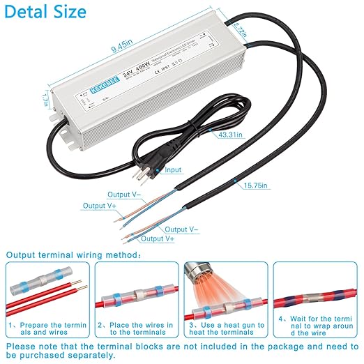 LED Driver 24V400W Waterproof Power Supply AC90-130V to DC24V16.7A Low Voltage Transformer IP67 Converter Suitable for Indoor and Outdoor LED Lighting and Any 24V DC LED