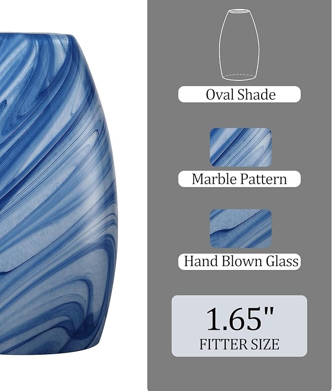 Glass Pendant Lamp Shade 4.72" Dark Blue Marble Art Glass Chandeliers Shade Mini Oval Light Shade Replacement Lamp Shade Only Light Fixtures for Kitchen Island 1-Pack