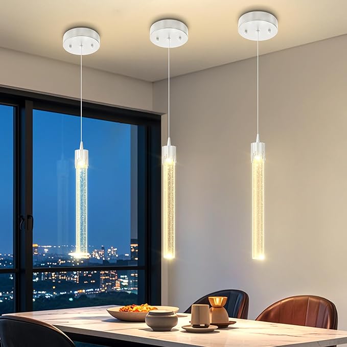 Mini 1 Light Chrome Crystal Pendant Lights,Modern Led Kitchen Island Hanging Light Fixture,Adjustable Pendant Lighting for Kitchen Island,Dimmable 2700k-6000k