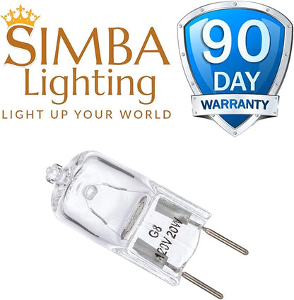 Simba Lighting Halogen Light Bulb G8 T4 20W JCD Bi-Pin (10 Pack) Shorter 1-3/8" (1.38") Length for Under Cabinet Puck Lights, Kitchen Hood, Landscape Lights, Desk Lamps 120V Dimmable, 2700K Warm White