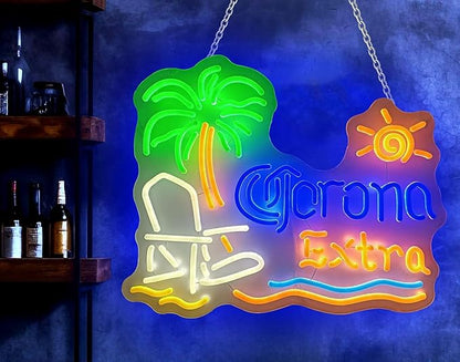 New 20""x16"" Coronas Extra Palm Tree Beach Chair Sun Neon Sign Man Cave Sports Bar Pub Beer LED Neon Light Lamp CX154 Handmade LED Neon Tubing Signs