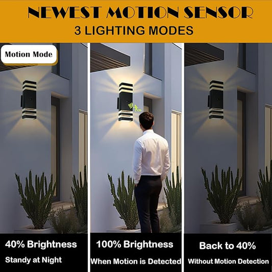 Motion Sensor Outdoor Wall Lights with 3 Lighting Modes, Dusk to Dawn Porch Light with Bulbs Include, IP65 Waterproof Modern Black Wall Sconce for Patio, Garage, Front Door