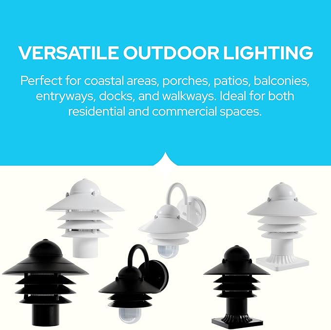 KASTLITE Nautical Pier Mount Outdoor Lighting Fixture - Rust & Waterproof Non-Metallic Coastal Lantern - Fits 3" Poles - UL Listed Patio Fence Porch Deck & Dock Light - USA Made, Short, Matte Black