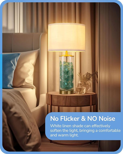 EDISHINE 23.6IN Glass Table Lamp DIY Fillable Base, White Linen Lampshade Table Lamp Set of 2, Tall Bedside Lamp for Living Room Bedrooms Bedside, Rotary Switch, UL Listed