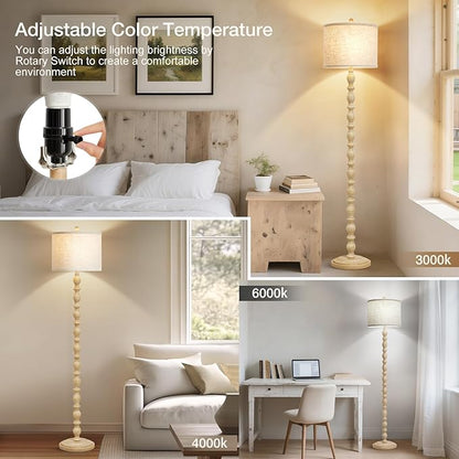 62" Floor Lamps for Living Room, Adjustable Color Temperature Standing Lamp, Vintage Farmhouse Floor Lamp with Rotary Switch, Rustic Resin Tall Lamps for Living Room, Bedroom, Office, Corner (Cream)