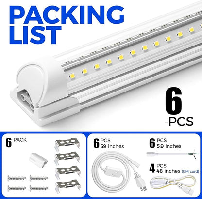 Barrina 8FT LED Shop Light, 72W 10000LM 6500K, Clear Cover Linkable LED Tube Lights, Integrated T8 Light Fixture, V Shape Ceiling Lights for Garage, Warehouse, Workshop, 6 Packs