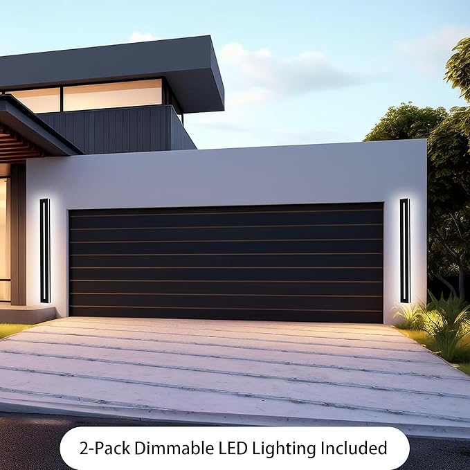 2 Pack LED Outdoor Wall Light Modern 48 Inch Black Long Outdoor Wall Sconce Dimmable 3000K-6000K IP65 Waterproof LED Linear Exterior Wall Mount Lighting Fixture for Hallway Gargen Front Door