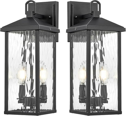Darkaway Outdoor Wall Lights,2pcs Exterior Lighting Fixtures Wall Mount Porch Lights Waterproof Outdoor Sconce with Water Ripple Glass E12 Socket for House Patio Hallway Garage