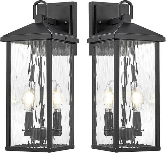 Darkaway Outdoor Wall Lights,2pcs Exterior Lighting Fixtures Wall Mount Porch Lights Waterproof Outdoor Sconce with Water Ripple Glass E12 Socket for House Patio Hallway Garage